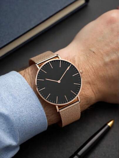 1pc Stainless Steel Stiff Ladies' Quartz Wristwatch Mesh Strap Round Pointer Strap,Ultra Thin Dial able Quality Jewelry Rose Goud Horloge Travel As Students Returning To School view 2