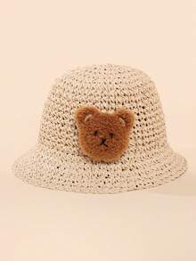 1pc Baby 1-2Y Sun Protection Tied Straw Hat, Handwoven Unisex Baby Hat For Spring & Summer - Beige - View 4