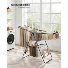 Airer, Foldable Clothes Drying Rack, Clothes Horse With Height-Adjustable Wings, Free-Standing Laundry Drying Rack, Indoor And Outdoor Use, Steel, Black LLR502B01 - Black - View 2