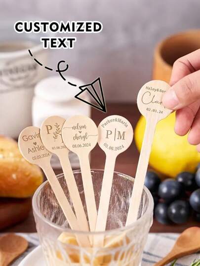 Palitos de madera personalizados, ideales para mesas de boda, fiestas festivas, cafeterías y regalos - Duraderos palitos de madera para revolver café para uso diario, palitos de madera personalizados para platos y bebidas de boda, actividades artísticas para niños