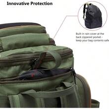 Fishing Tackle Backpack Water Resistant Lightweight Tactical Bag Soft Tackle Box With Rod Holder And Protective Rain Cover - GreenBackpack[3670]WithoutTrays - View 8