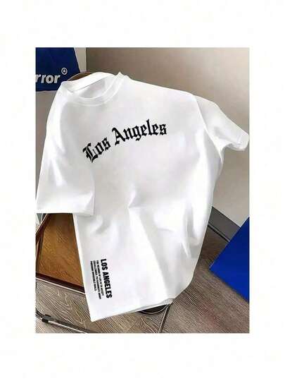 Camiseta Masculina Casual de Algodão com Estampa de Los Angeles Modelagem Regular para o Verão Premium Ramo