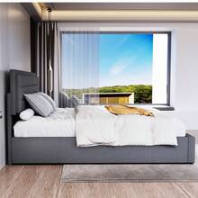 OYAJIA Modern Upholstered Double Bed 137x197cm (4FT6) With Ottoman Storage & Hydraulic Lift Mechanism - Linen Fabric Bed Frame, Built-In Drawers, Large Hidden Storage Space, Luxury Bedroom Furniture For Adults (Elegant Grey, No Mattress Included) - 灰色 - 查看 6