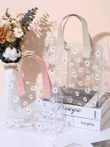 10-1pc Simple Double Handle Waterproof Flower Gift Tote Bag, Foldable Flower Bouquet Packaging Hand Carry Bag, Delicate Flower Box With Handle For Gift Wrapping, Small PVC Bag, Mini Transparent Gift Bag With Handle, Plastic Gift Bag With Handle Transparent Handbag, Rectangular Wedding Gift Packaging Bag - Multicolor - View 2