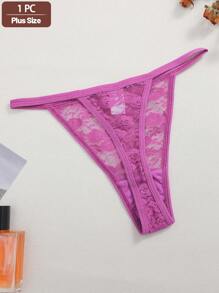 1 pieza Tanga sexy de mujer con cintura baja y diseño floral de encaje