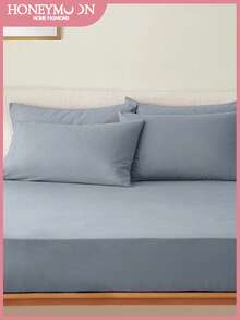 2 piezas Funda de almohada de unicolor ultra suave, ligera y esponjosa, con cierre de sobre, gris-azul, certificada Oeko-Tex - Neblina azul - Ver 2