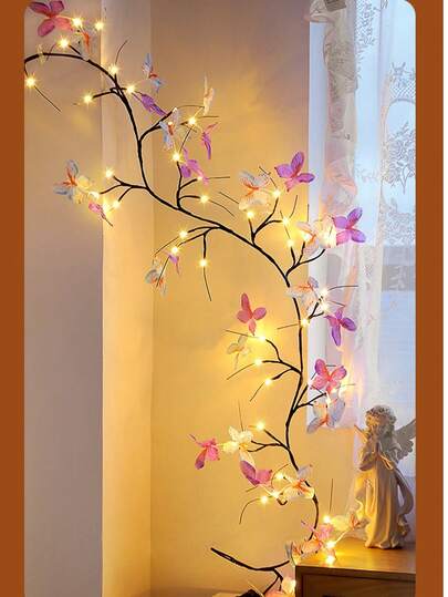 1pc 30 LED Flexible Rattan Light Strip With Butterfly Decor, 8 Modes, USB Powered Butterfly Tree Night Light, 1.6m/5.25ft Artificial Plant Branch Indoor Wall Lamp, Perfect Gift For Mother's Day, Valentine's Day, Birthday, Home Decor (With Remote Control)