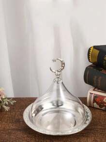 1pc Eid Al Fitr Tray Eid Al Fitr Mubarak Round Metal Food Tray Crazy Night Islamic Eid Al Fitr Mubarak Plate Food Storage Container Suitable For Eid Al Fitr Islamic Muslim Event Party Gifts, Gold, Silver