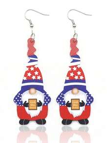 1 par de brincos pingentes de acrílico com bandeira americana e gnomo simples e elegantes, adequados para mulheres usarem em feriados