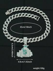 1pc Fashionable Hip Hop Style Dollar $ Symbol Pouch Pendant Necklace, Rap Music Inspired Accessories For Men