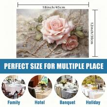 1pc/4pcs/6pcs Beautiful Flower Pattern Linen Table Placemats, Suitable For Dining Table, Seasons All Year Round, Modern Washable Placemats For Room Decor, Table Runners, Coasters, Kitchen Dining Table Mats, Party Decorations, Home Decor, Perfect Gift