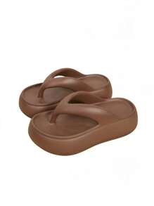 1 Pair Brown Thick Bottom Flip Flops, Suitable For Beach, Vacation, Commuting, Home, Office, Outdoor Wear, Lightweight & Comfortable Summer Sandals
