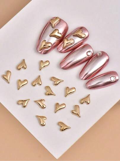 24 láminas de arte de uñas con corazones 3D brillantes de aleación, corazones holográficos láser para decoración de uñas para el Día de San Valentín, accesorios de uñas de aleación de zinc, suministros para uñas