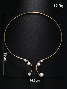 A Pearl Rhinestone Necklace. Jewelry Suitable For Women To Wear In Daily Activities. Simple And Fashionable Jewelry. Personalized Rhinestone Necklace - Gold - View 3