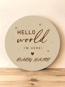 1 个定制儿童青少年公告牌、个性化新生儿姓名木质标牌、圆形木质出生姓名牌、Hello World 揭晓照片道具、完美的新父母纪念品、婴儿出生公告木牌、女婴男婴字母图形每月里程碑卡 Hello World 新生儿标志 - 彩色 - 查看 2