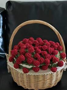 1 Set DIY Crochet Rose Bouquet Blanket Kit Crochet Flower Bouquet Blanket Material Knitting Kit Pack Red Rose Round Blanket Sofa Throw Blanket Birthday Anniversary Gift Wedding Gift Home Decor