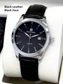 Pablo Raez 1pc Black Suit Cool Man Watch Fashion Casual Wristwatch For Man Stainless Steel Silver IPS Plated Case Luxury Black Soft & Comfortable Microfiber Leather Superior Sense Luminous Bar Scales Face With Date 50M Waterproof Top Brand New AAA Male Quartz Wristwatch Sports Elegant Clock Nice Business Gift For Friend Or Family Father Presents Fit For Daily Life/Work/Party Decorations Dress Watch Birthday Retro - one-size - View 15
