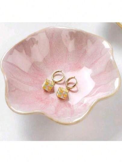 1pc Elegant Ceramic Lotus Leaf Jewelry Organizer Tray For Earrings, Rings, Keys And Small Accessories, Perfect Birthday Or New Year Gift, Desk Storage