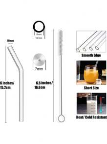 8Pcs Colorful Glass Straws With 2 Cleaning Brushes - 8mm Reusable Drinking Straws, 4 Straight & 4 Bent, Party Supplies For Smoothies, Cocktails, Iced Coffee, Perfect Gift For Home, Weddings, Or Events