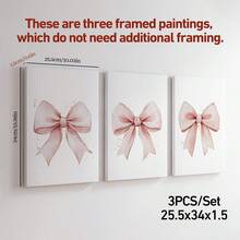 3 Pieces Pink Bows Wall Decor Cream Style Decorative Painting Aesthetic Canvas Hanging Picture Nordic Print Picture Girls Bedroom Apartment Living Room Birthday Present Decor No Frame Gifts Graduation