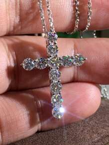 1 PC Luxury 925 Sterling Silver Cubic Zirconia Cross Pendant Necklace Wedding Jewelry For Women Fine Jewelry