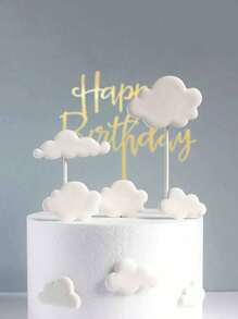 Geburtstag Acryl Kuchentoppersets, Weiße Wolken Kuchendekoration, 3D-Schaum Kuchentopperaufsätze für Geburtstagsfeier, Geburtstagskuchen Dekoration Topper, Party Dekoration Zubehör, moderne Grafik Buchstaben Kuchentop Dekoration Spiegel Goldacryl Multifunktions Kuchendekoration Topper, für Geburtstagsfeier Dekorationsideen, perfekter Andenken für Ihre Familie und Freunde, Eröffnungsfeier, Partyzubehör