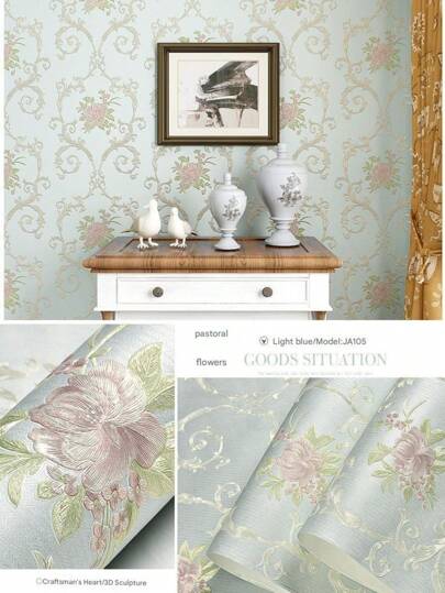 Roll 53*100cm3D Bloemen Wallpaper, Self Adhesive Non Woven Fabric Removable Flower Pattern, Bedroom Living Room ation, ation TV Background Wand Sticker,53*300cmOptional view 2