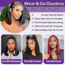 Lace Front Bob Wigs Human Hair 13x4 HD Lace Glueless Bob Wig Human Hair Short Straight Frontal Bob Wigs For Women Human Hair Pre Plucked With Baby Hair 200% Density 14 Inch - Natural Black - 查看 6