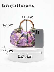 1pc Colorful PVC Sequin Contrast Mesh Floral Embroidery Cloud Design Unique Linen Bottom Handbag For Women, Pleated Wrinkled, Summer Beach Vacation Style Fan-Shaped Tote Bag (Floral Pattern Random), Sparkling Sequin Bags Ladies Elegant - Mauve Purple - View 3