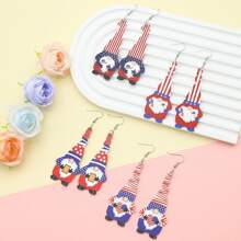 1 par de brincos pingentes de acrílico com bandeira americana e gnomo simples e elegantes, adequados para mulheres usarem em feriados