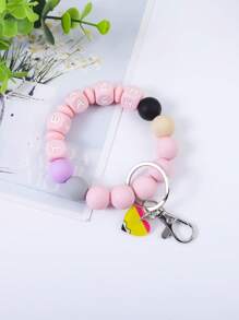 1 Stück bunter perlenbesetzter "TEACH" Buchstabe Silber Schlüsselanhänger, niedlicher kleiner Herz Acryl Anhänger Armband, Rucksack Hängeornament, Geschenk für Lehrer und Studenten Auto Accessoires Taschenbaumler
