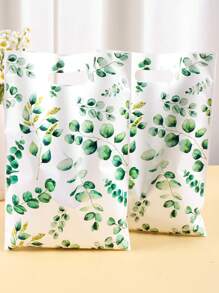 10/20/50pcs Eucalyptus Leaf Party Favor Bags - Green Floral Plastic Gift Bags Bulk Pack, Durable Tote & Handheld Bags For Birthday Wedding Youngsters Shower Decorations, Eucalyptus Theme Party Supplies Decor
