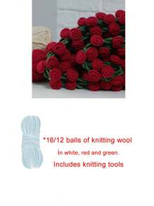 1 Set DIY Crochet Rose Bouquet Blanket Kit Crochet Flower Bouquet Blanket Material Knitting Kit Pack Red Rose Round Blanket Sofa Throw Blanket Birthday Anniversary Gift Wedding Gift Home Decor