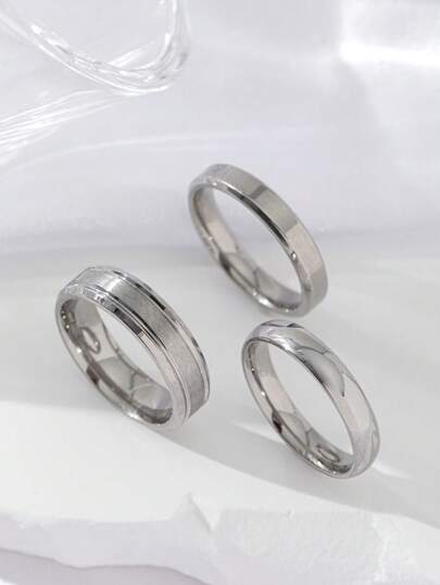 3pcs Fashionable Simple Charm Stainless Steel Ring Set For Men, Woman,Couples, Daily Wear And Parties ,Birthday Gift Festivals Jewelry ,Stackable Ring Statement Band