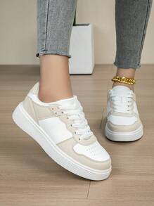 Zapatillas casuales con cordones y bicolor para mujer, zapatos deportivos de moda, cómodos y ligeros, entrenadores atléticos minimalistas, versátiles para correr al aire libre