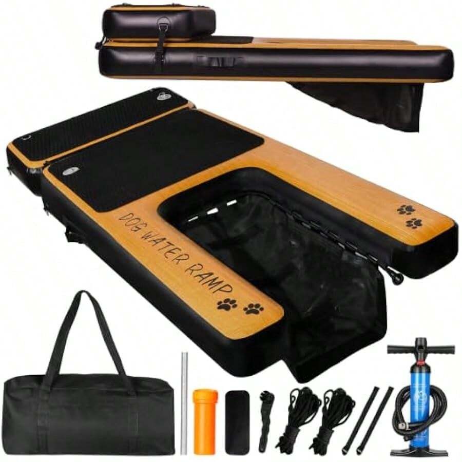 DiDiBirDi Dog Water Ramp Inflatable Portable Double Layer Large Size Grid Design 3D Non-Slip Steps Suitable For 230 Pound Dogs And Easy Acc To Water For Dogs Boat Ramp For Pool Lake Boat Dock - Black1 - View 1