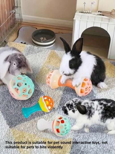 1 Set Of 3 Rabbit Interactive Toys With Bells - Durable Plastic Ball Toy Set, For Small Pets, Suitable For Mice, Rabbits, Guinea Pigs And Chinchillas