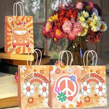 24 Pcs Groovy Party Favor Bags 6 Styles Groovy Retro Hippie Goodie Bags Stay Groovy Paper Gift Bags Daisy Flower Treat Bag With Handles For People 60's 70's Birthday Gender Reveal Wedding Bridesmaid Gift Bags Party Supplies