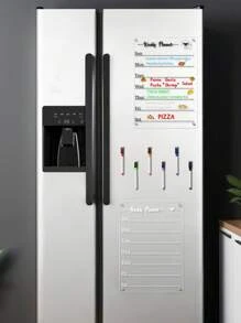 1 set d'aimants de frigo en acrylique avec chiots et lettres noir et blanc, un planificateur hebdomadaire magnétique transparent pour tableau blanc, un tableau de message réutilisable, des aimants de décoration de frigo (comprend 6 marqueurs de tableau blanc)
