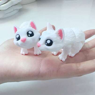 3D Printed Cute And Adorable White Cat Model, Plastic Figurine With Movable Joints, Desk Decor Sculpture, Holiday Gift
