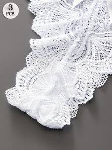 3pcs/Set Plus Size Women Lace Thong Panties With Bow Accent, Sexy Transparent Solid Color Elastic Comfortable Ladies G-String Underwear With Bowknot Back - Multicolor - View 7