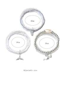 Conjunto de 3 pulseiras de pérolas em camadas, estilo boêmio, praia, concha, tartaruga, rabo de peixe, design versátil