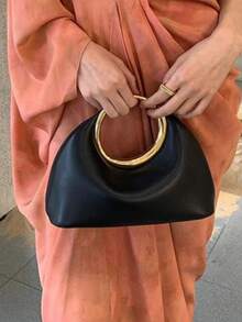 New Fashion Classic All-Match Solid Color PU Handbag, Business Commuter Square Bag, Contrast Color Stitching Design Elegant Clip Bag, Women's Wallet, Suitable For Shopping, Commuting, Party Use - Black - View 1