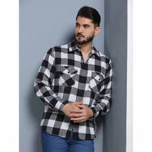 MEN'S CHECKED FLANNEL LONG SLEEVE SHIRTS TAKE ADVANTAGE - Black and White - View 5
