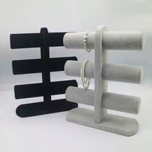 Procase 优质天鹅绒三层木制手链架，单层珠宝收纳展示架，适用于手镯、手镯、手表、发饰 - 带木制托盘，适用于女士收纳整理器旅行必需品返校宿舍收纳 - 彩色 - 查看 3