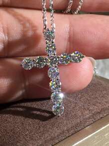 1 PC Luxury 925 Sterling Silver Cubic Zirconia Cross Pendant Necklace Wedding Jewelry For Women Fine Jewelry