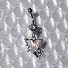 Butterfly Heart Y2K Dangle Belly Button Ring Gold Navel Ring For Women 14G Piercing Jewelry Stainless Steel - Silvery - View 7