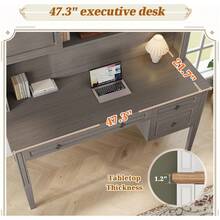 Farmhouse Office Desk With Hutch, 47.3" Executive Desk, Computer Desk With 3 Drawers And Open Storage Shelves For Home Office