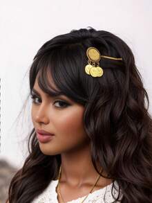 Zinc Alloy Coin Shaped Hair Clips For Women, Matching Coin Pendant Fashion Hair Accessories Suitable For Various Occasions As Gift