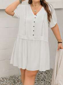 Rusttydustty Plus-Size Women Solid Color Simple Daily Short-Sleeved Dressboho Easter Beach Outfits Hawaii Music Festival Tropical Vacation - White - View 8